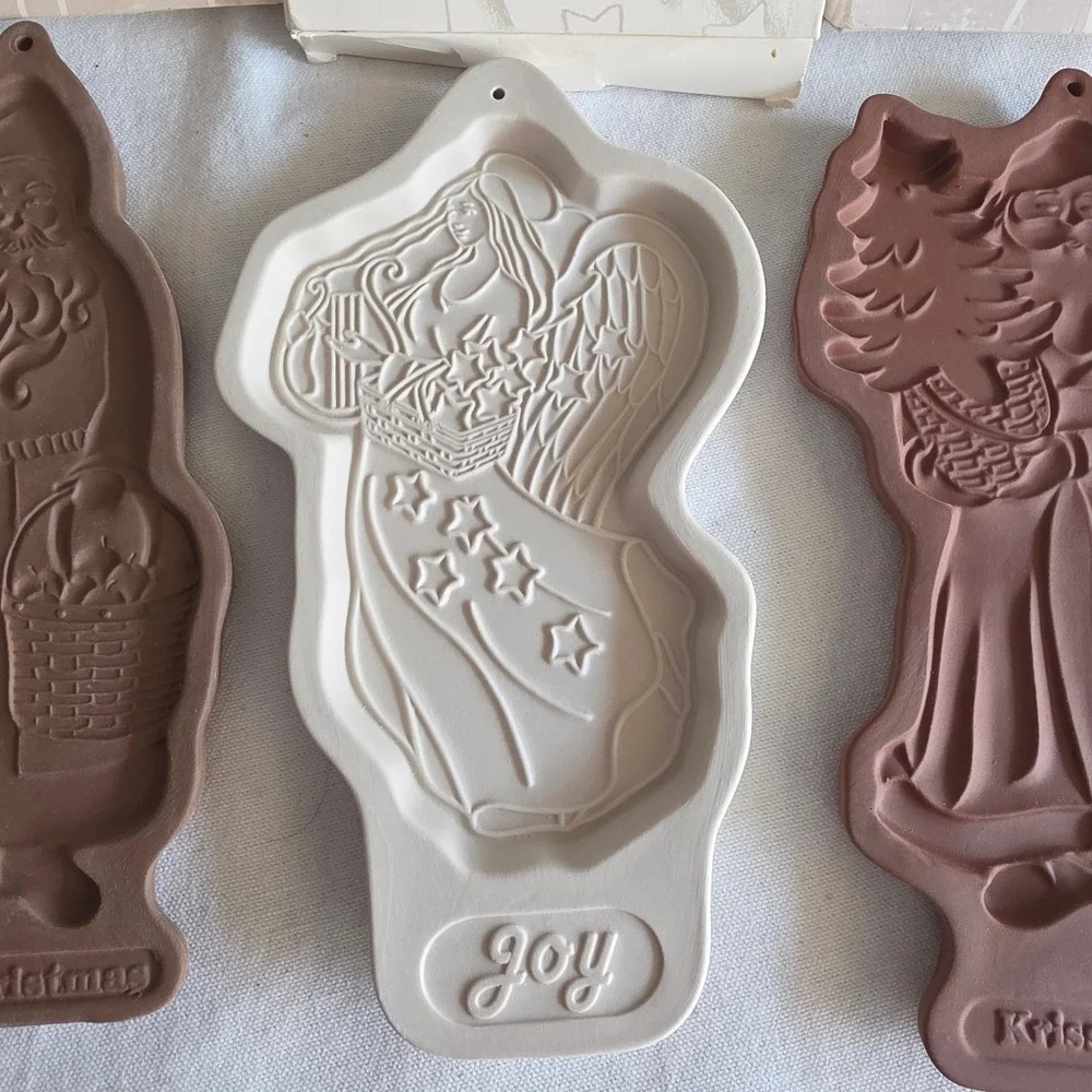 Longaberger Pottery Christmas Cookie Mold Lot of 3 1990 1991 1996 Santas & Angel